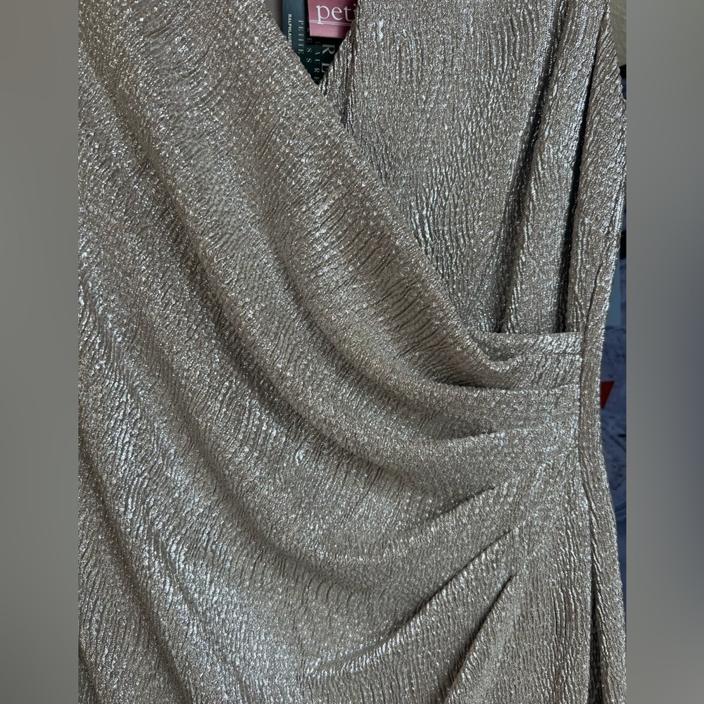 Lauren Ralph Lauren Gold Faux Wrap Sleeveless Dress Size 12P - Picture 4 of 7